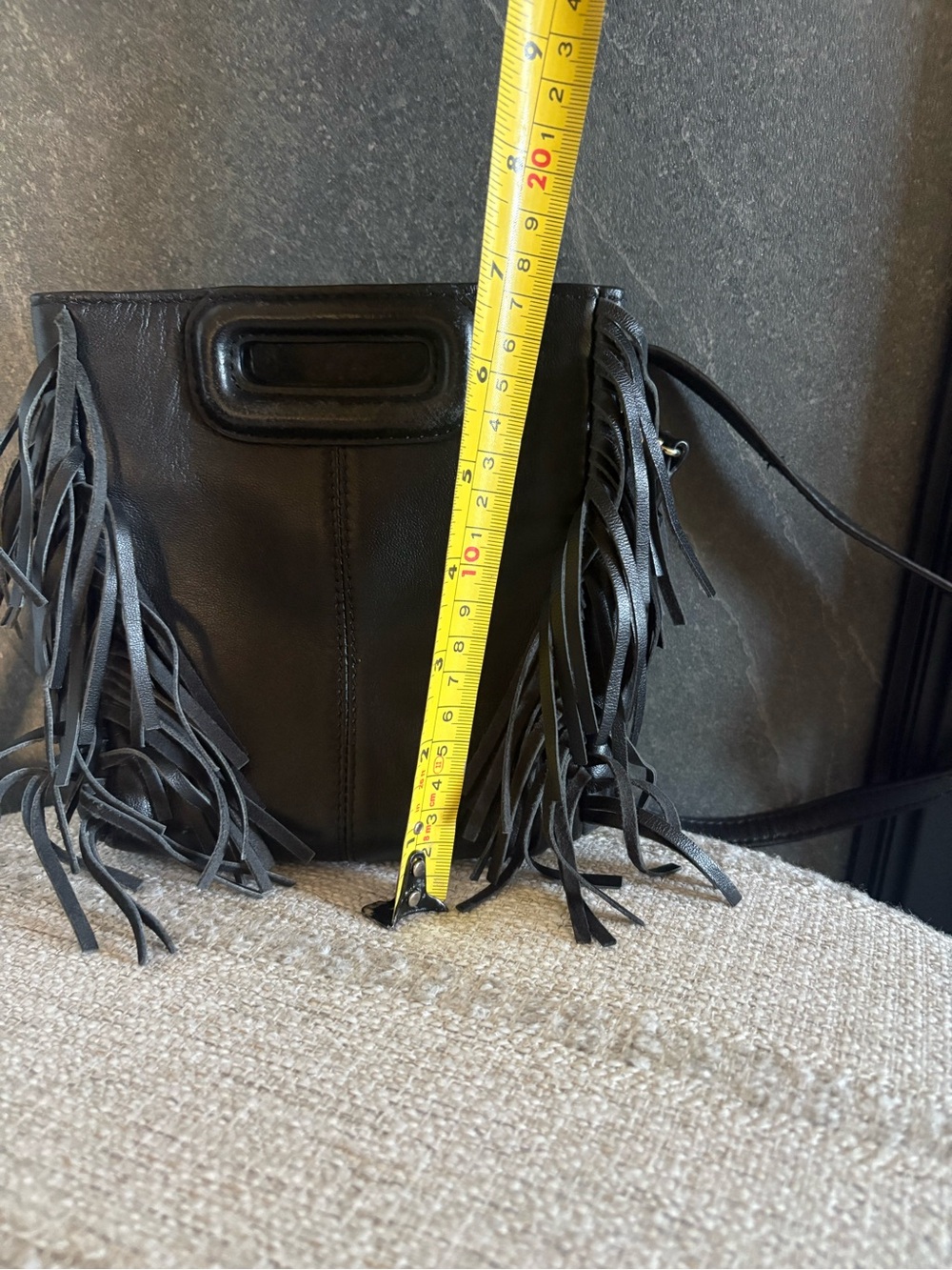 Maje Mini Black Fringe Leather Shoulder Bag - Picture 7 of 9